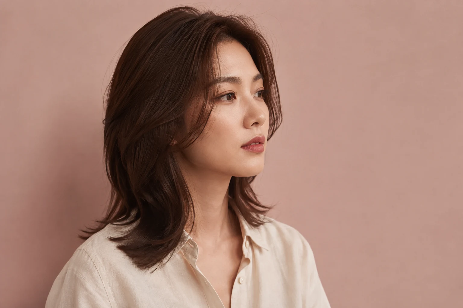 자연스러운 레이어와 부드러운 웨이브를 연출한 성인 모델